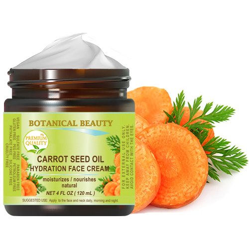 Botanical Beauty CARROT SEED OIL HYDRATION FACE CREAM for NORMAL, DRY, SENSITIVE SKIN. Protection Against DRYNESS. 4 Fl. oz - 120 ml.