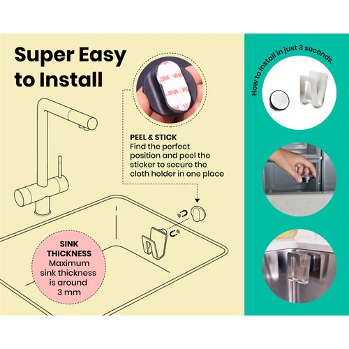 HAPPY SINKS Magnetic Sponge Holder - Suitable For Steel Metal & Composite Sinks - Strong Magnetic Backing - Sponge Caddy Kitchen Sink - Magnetic Sponge Holder For Kitchen Sink - Sponge Holder