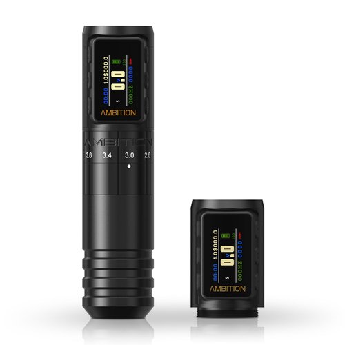 Ambition Paco V2 Wireless Tattoo Pen Machine with Adjustable Stroke- Rotary Cartridge Tattoo Gun with 1700mAh Power Coreless Motor Digital LCD Display for Professional Tattoo Artist