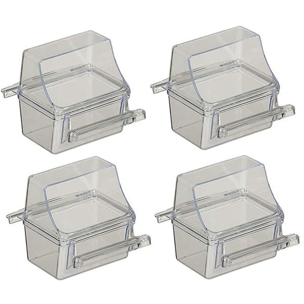 Lot of 4 Clear Transparent Bird Cage Birds Feeding & Watering Feeder Cups
