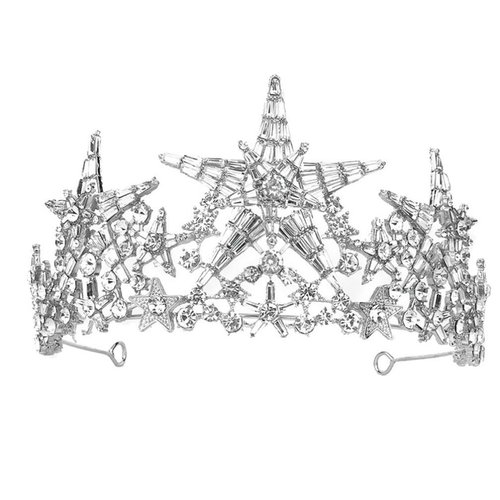 Minkissy Star Crown Headband Silver Crystal Tiara Crowns for Women Rhinstone Princess Crown Bridal Crown For Wedding Prom Birthday Christmas Party Headpiece