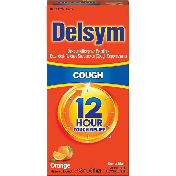Delsym 12 Hour Cough Suppressant, Orange - 5 oz, Pack of 4