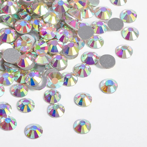 Beadsland 576pcs Flat Back Crystal Rhinestones Round Gems for Nail Art and Craft Glue Fix, Crystal AB, SS30,6.3-6.5mm