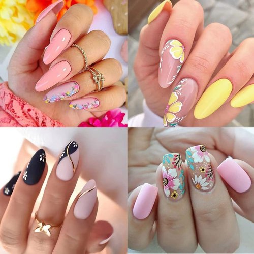 5 Sheets Flower Nail Art Stickers Decals 3D Colorful Spring Nail Art Supplies Self-Adhesive Small Daisy Nail Decals Summer Floral Nail Design Stickers for Women DIY Manicure Decorations Charms