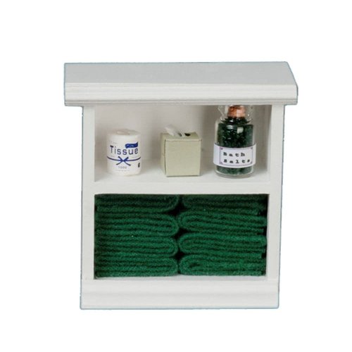 Town Square Miniatures Dolls House Miniature Furniture Small Shelf Unit & D Green Bathroom Accessories