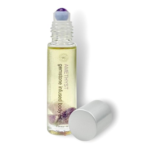 Honeybee Gardens Crystal Infused Body Oil ROLLERBALL - Amethyst, 0.34 fl oz.