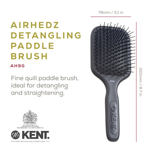 Kent AH9G Airhedz (Medium, Fine Pins) Paddle Detangler Hair Brush - Detangler Brush and Hair Brush for Thick Hair, Wet Brush and Detangle Brush, Hair Detangler for Thick Hair and Curly Hair Brush