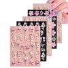 Flower Nail Art Stickers 5 Sheets 5D Nail Stickers Acrylic Embossed Engraved Manicure Nail Art Decorations Nail Decals Nail Art Supplies Pink White Floral Leaf DIY for Women and Girls (Pinky White)