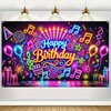Blissyard Neon Birthday Party Banner 71x43 Inch Glow in The Dark Birthday Party Photography Backdrops Happy Birthday Party Decoration Banner for Kids Boys Girls