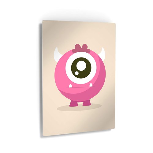 Smile Art Design Lovely Pink Monster Cream Background METAL PRINT Kids Room Decor Metal Wall Art Baby Room Decor Kids Room Decor Nursery Decor Made in the USA- 12x8