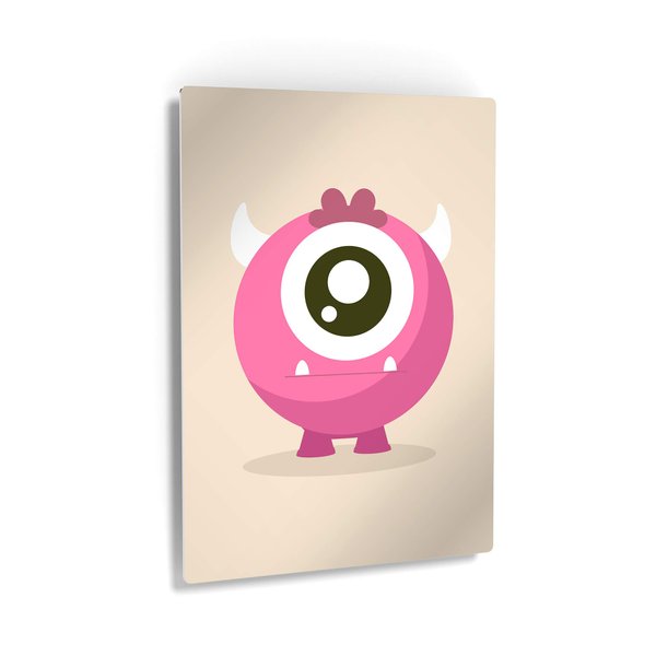 Smile Art Design Lovely Pink Monster Cream Background METAL PRINT Kids Room Decor Metal Wall Art Baby Room Decor Kids Room Decor Nursery Decor Made in the USA- 12x8