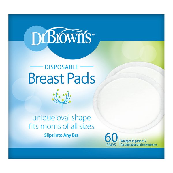 Dr. Brown's Disposable One-Use Absorbent Breast Pads for Breastfeeding and Leaking - 60pk