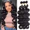 Rumdiku 12A Human Hair Bundles Body Wave Bundles Human Hair 14 16 18 Inch 100% Unprocessed Brazilian Virgin Hair Bundles Deals Weave 3 Bundles Human Hair Extensions Body Wave Bundles Natural Black