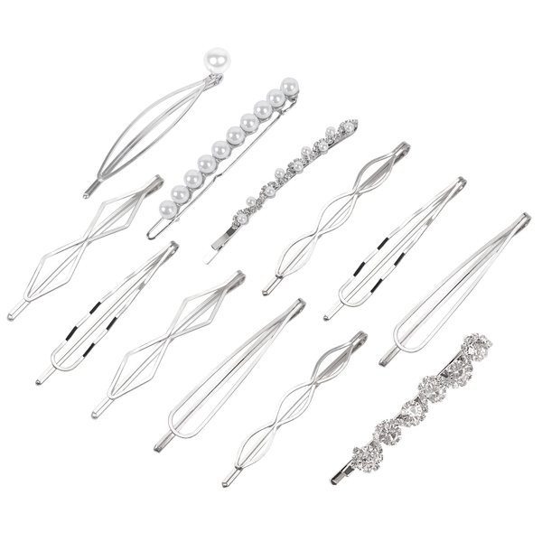12 Pcs Hair Pins Set,Pearl Hair Clips Geometric Hair Pins Metal Hairpin,Minimalist Hair Styling Jewelry,Wedding Dainty Hair Barrettes Accessories,Bobby Pin for Girl Women