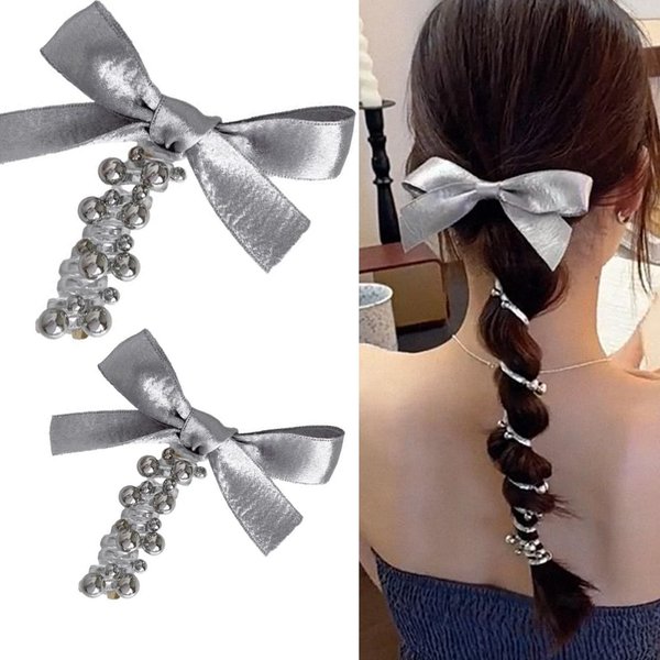 Generic Spiral Hair Ties for Women Butterfly knot phone cord scrunchie No Crease Hair Tie Ponytail Holders Hair Bands for Daily Use, Silver