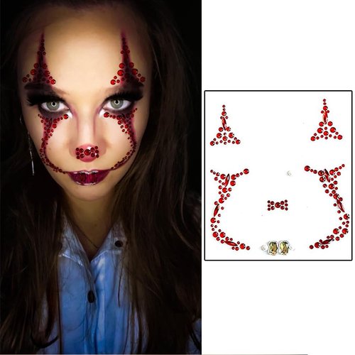 2 PCS Face Gems Jewels Tattoos for Halloween, Day of the Death Face Jewels Crystals Face Gems Stick on Halloween Makeup Costume Stickers for Halloween Festival Rave Party Outfit