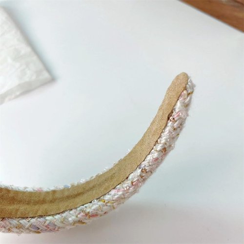 White Fashion Tweed Plaid Headbands Hairband Women Gold Thread Sequin Decoration Sponge Wide Head Hoop