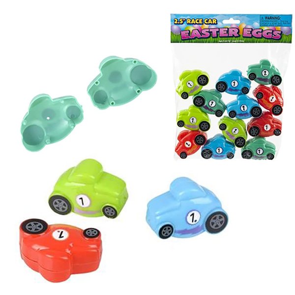 The Dreidel Company Race Car Plastic Easter Eggs, Fillable Easter Eggs, Perfect for Easter Egg Hunt, Surprise Egg, Easter Hunt, Party Favor 2.5" (12-Pack)
