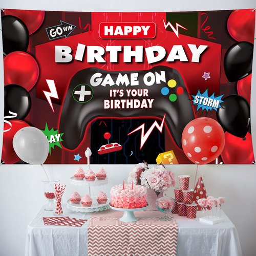 Sumind Video Game Happy Birthday Backdrop Video Game Party Decorations Boys Birthday Party Backdrop Banner Gaming Theme Background Photo Prop for Racing Car Video Game Party Supplies, 70.8 x 43.3 Inch