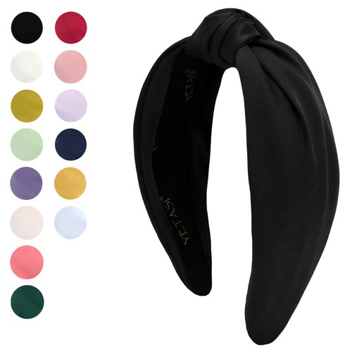 YETASI Black Satin Headbands for Women,Elegant, Chic and Comfortable Knotted Headband made of Non-Slip Silk Quality Satin Fabric, Adjustable Knot Head band