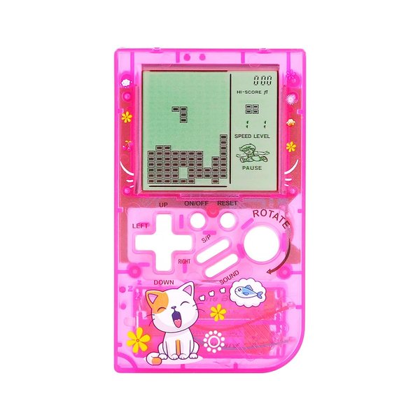 CZT Transparent Block Game Machine 23 Built-in Games Retro Children's Game Console Student Game Device Puzzle Handheld Console Electronic Brick Games Compact Portable Christmas Girl Gifts (Pink)