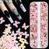 12 Grids Gold Pink Nail Glitter Sequins 3D Holographic Nail Glitter Flakes Butterfly Flower Leaf Nail Sequin Flakes Heart Rabbit Nail Charms for Women Nails Art Decorations