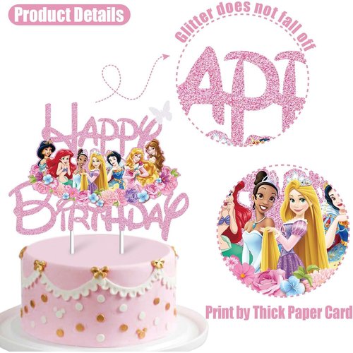 Princess Cake Toppers For Girls, Pink Glitter Princess Cake Decorations Castle Party Decorations Theme Birthday Party Suppliers For Girls Princess Birthday Cake Decorations(Doubled-Sided) (Light Pink)
