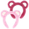 WHAVEL 2 Pcs Bear Ears Headband, Plush Animal Ears Headband Bear Headband Spa Face Wash Headband Cute Ears Head Band Bear Costume Party Hair Accessories for Adult Women Kids (Pink,Rose)