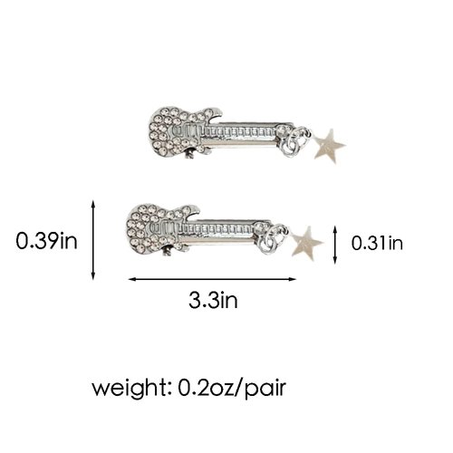 ZHOUMEIWENSP Y2k Metal Hair Clips Retro Rhinestone Guitar Hairpin with Punk Clips Novelty Hair Style Making (Silver)