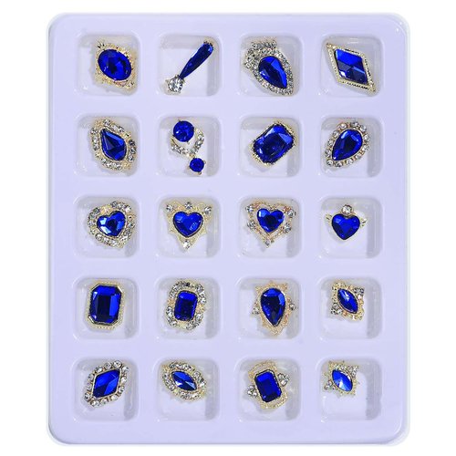 40PCS Sapphire Blue Luxury Nail Art Rhinestones Kit for Acrylic Nails，Blue Alloy Nail Charms Nail Decorations，Nail Accessories Nail Jewels for Nail Art Supplies Manicure Making Craft DIY
