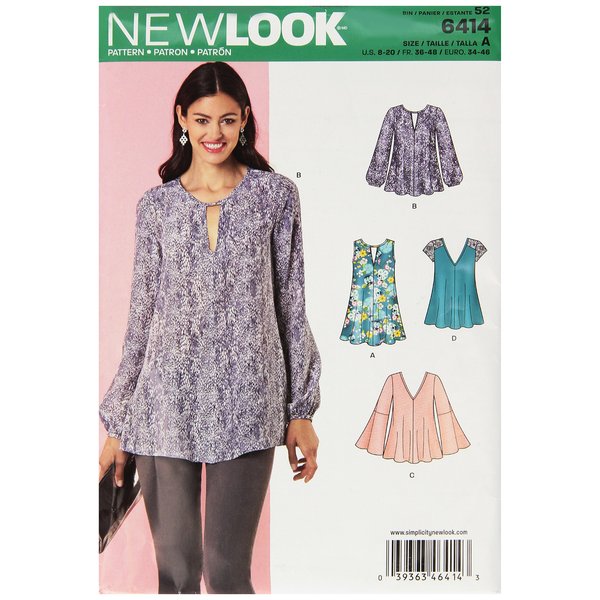 NEW LOOK Patterns Misses' Tunic and Top with Neckline Variations Size: A (8-10-12-14-16-18-20), 6414
