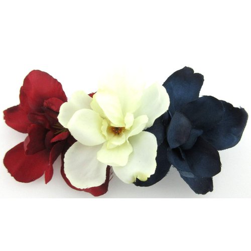 Triple Red White Blue Apple Blossom Silk Flower Hair Clip with Teeth