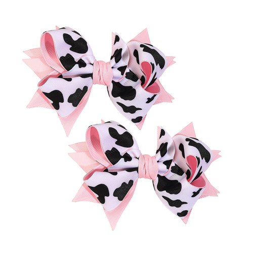 2PCS Bow Hair Clip,Cow Print Hair Bow Clips for Girls,Hair Bows for Girls,Pink Cow Bow Alligator Clips Hair Accessories for Toddlers Children Birthday Party Outfit Decor Gift