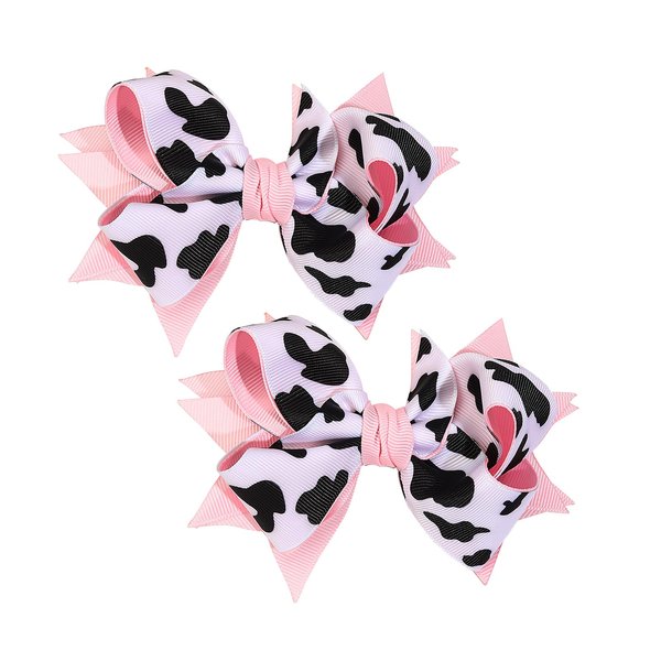 2PCS Bow Hair Clip,Cow Print Hair Bow Clips for Girls,Hair Bows for Girls,Pink Cow Bow Alligator Clips Hair Accessories for Toddlers Children Birthday Party Outfit Decor Gift