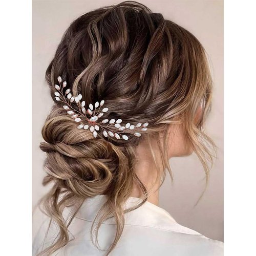 Gorais Bride Wedding Hair Comb Rose Gold Crystal Bridal Hair Pieces Opal Hair Accessories for Women and Girls (Rose gold)
