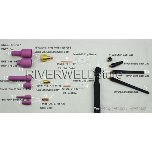 RIVERWELD TIG Gas Lens Alumina Nozzle Ceramic Cup 53N61S (#8 1/2") Fit PTA DB SR WP 9 17 18 20 25 26 TIG Welding Torch 10pk