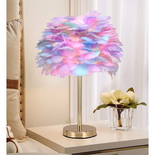ZYLEIESENBAO Feather Lamp Creative Goose Feather Puple Furry Table Lamp Fancy Lamp Girl Romantic Atmosphere Lamp Multicolor Bedside Lamp Wedding Light Decoration