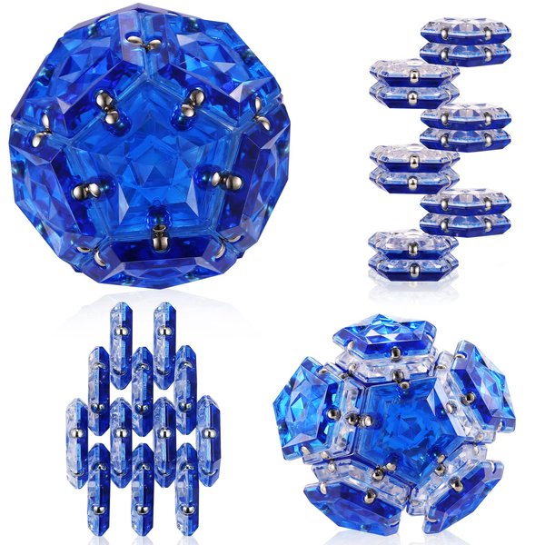 RoomyRoc Magnetic Fidget Sphere Magnets Balls - Crystal Diamond Blue - Magnet Fidgets Toy - 12 Piece Set - Creativity Beyond Imagination, Inspirational, Recreational, Desk Toys for Adults