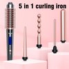 Bo'laiya 5 in 1 Curling Iron Set with Thermal Brush and Temperature Display, 4 Interchangeable Ceramic Curling Wand(0.4'' - 1.3'') and Heat Protective Glove & 2 Clips -Rose Gold