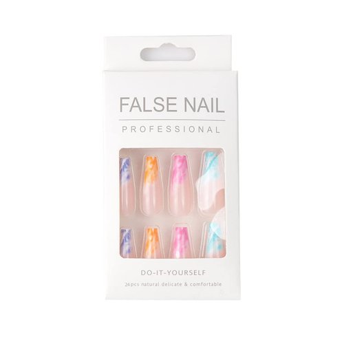 Foccna Extra Long Pink Press on Nails Luxury Fake Nails Rainbow Acrylic False Nails With Sticker Prom Women's Nails Colorful False Nail - Tips 24 pcs