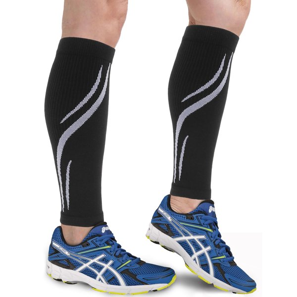 Keskale 2 Pairs Calf Compression Sleeves for Men & Women (20-30 mmHg), Leg compression Sleeve Footless Compression Socks for Running, Varicose Veins & Shin Splint Relief, Black/Gray, S/M