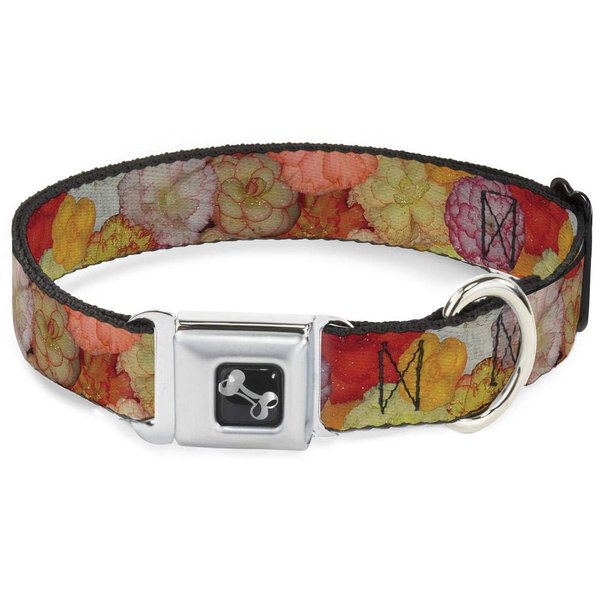 Dog Collar Seatbelt Buckle Vivid Floral Collage2 Yellows Pinks Oranges 18 to 32 Inches 1.5 Inch Wide