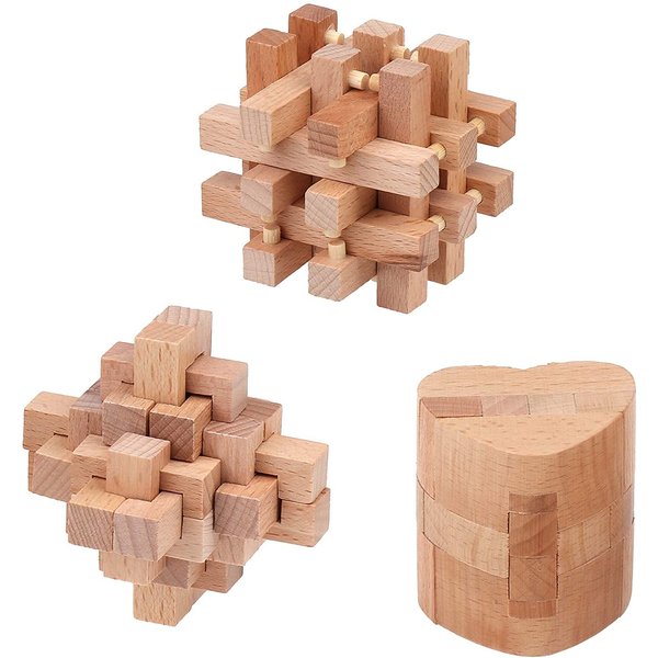 Brain Teaser Puzzle 3Pcs Unlock Interlock Game IQ Test Wooden Toy 3D Unlock Interlock Puzzle Magic Ball Brain Teaser Toy Puzzles for Adults …