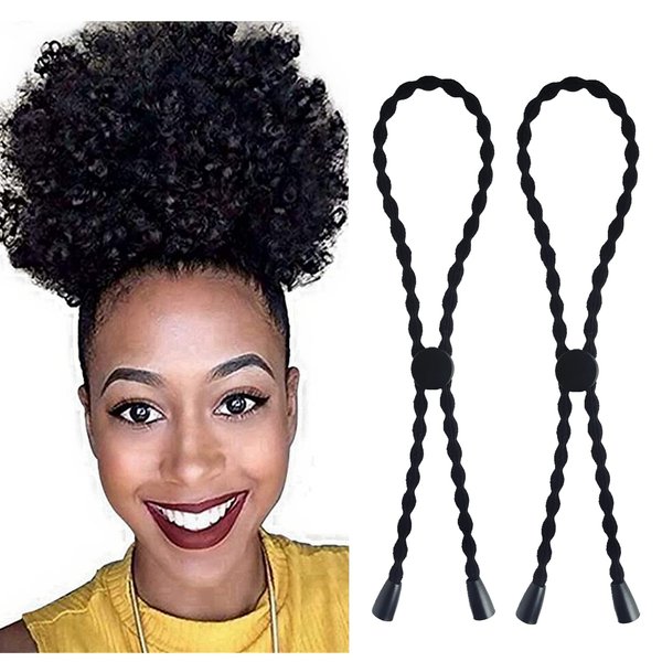 AICILY 4PCS Adjustable hair Ties for Natrual Curly Hair Length Hairband for Thick Hair丨Afro Puff Ponytail 丨Short Kinky Curly Hair and Braided Hair No-Slip Design (Black-A)