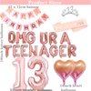 13th Birthday Decorations Thirteen Teenager Birthday OMG UR A Teenager Balloons 13th Birthday Tiara Teenager Sash Happy Birthday Banner for 13 Year Old Teen Girls Birthday Party Supplies (Rose gold)
