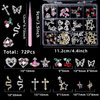 72Pcs 3D Nail Rhinestones Charms Diamonds Metal Alloy Nail Jewelry Cherry Heart Star Butterfly Snake Planet Nail Gems Charms Gold Silver Pink Nail Gems Crystals for Nail Art Design DIY with Tweezer