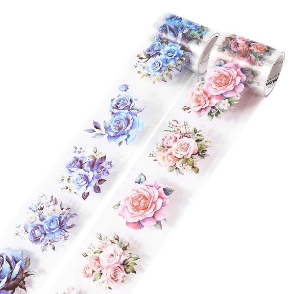 Valtiner Washi Tape, PET Decorative Adhesive Aesthetic Tapes for Scrapbooking Bullet Junk Journaling Supplies, Planners and DIY Crafts (Blue & Pink)