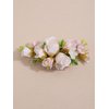 Handmade Floral Hair Comb, Beige Rose Flowers with Green Leaves