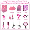 Girls Beauty Salon Set Pretend Play Hair Stylist Toy Kit with Barber Apron, Hair Dryer, Curling Iron, Mirror, Scissors and Styling Accessories