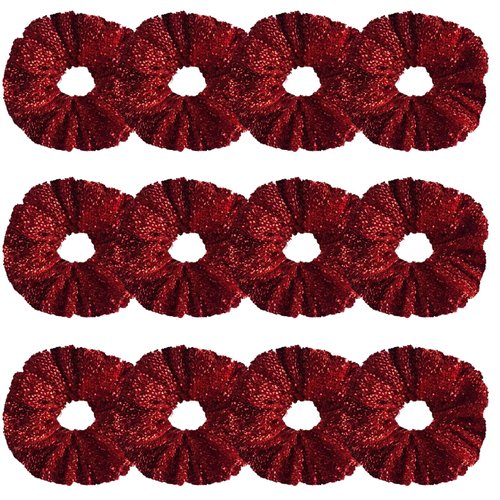 12 Pcs Glitter Cheer Christmas Hair Scrunchies For Thick Hair Santa Claus Scrunchie School Performance/Sports/Practice/Party Scrunchie Ponytail Holder Wrist for Girls Show (Red)
